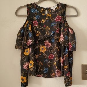 Persaya Girl Kaity Flounce Cold Shoulder Woven Top